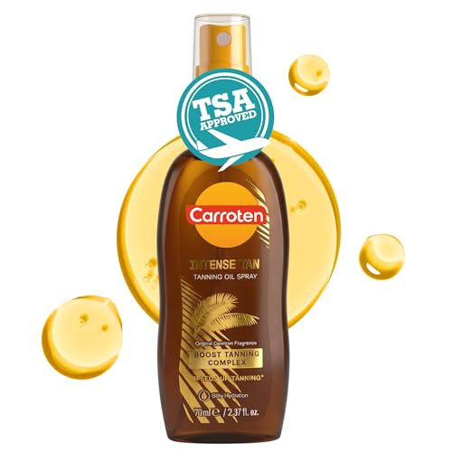 Carroten Intensive Tanning Oil Spray Travel Size Browning Tan Accelerator Carrot & Coconut Oils With Vitamin A & E For Silky Hydration Water Resistant Tsa Approved Made In Greece 2.3 Oz