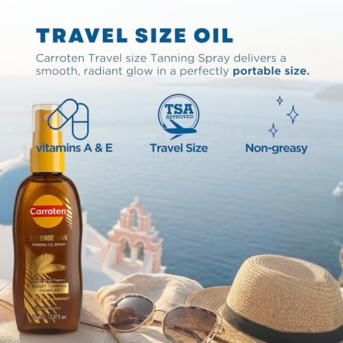 Carroten Intensive Tanning Oil Spray Travel Size Browning Tan Accelerator Carrot & Coconut Oils With Vitamin A & E For Silky Hydration Water Resistant Tsa Approved Made In Greece 2.3 Oz