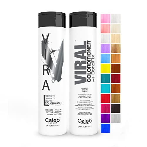 Celeb Luxury Viral Pastel Graphite Duo Color Depositing Colorwash Shampoo & Conditioner With Bondfix Bond Rebuilder Semi Permanent Hair Colour Glaze Maintains And Refreshes Metallic Silver Color