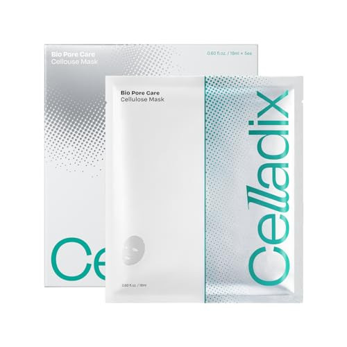 Celladix Bio Pore Care Cellulose Mask Pore Minimizing & Sebum Control Sheet Mask Removes Blackheads Dead Skin Cells & Impurities Hydrating & Radiance Boost Korean Face Mask 5 Sheets