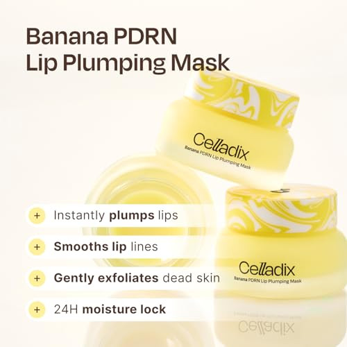 Celladix Overnight Lip Plumping Mask With Banana Pdrn Pudding-Like Melting Balm Texture Vanilla Scent Hydrating & Mild Plumping Treatment For Kissable Lips With Honey & Collagen 0.5 Fl Oz