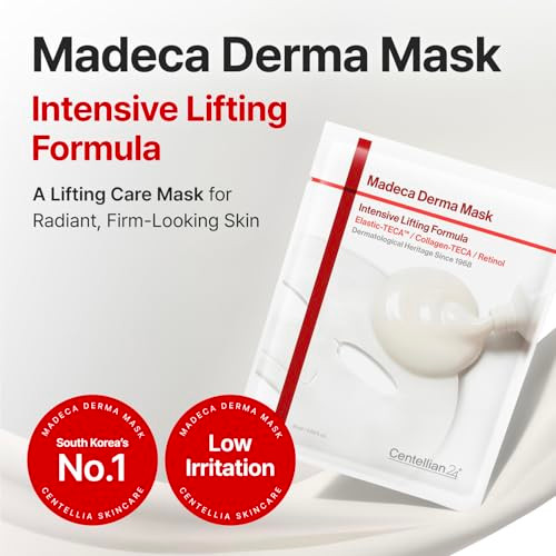 Centellian 24 Madeca Derma Intensive Lifting Sheet Mask 10 Sheets (0.84 Fl Oz Each) - Anti Aging Face Mask With Teca Collagen & Pdrn For Hydration Firmness & Elasticity Korean Sheet Mask