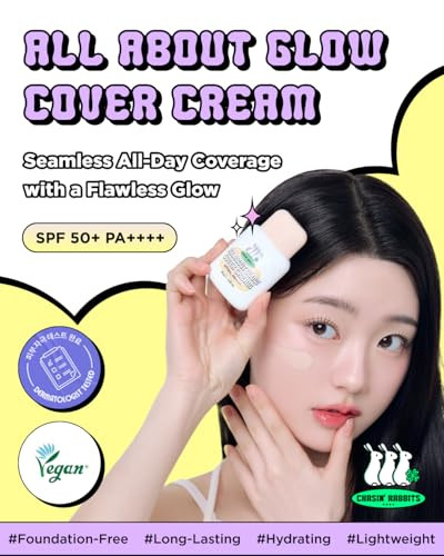 Chasin' Rabbits All About Glow Cover Cream 1.23 Oz Lightweight Hydrating Long-Lasting Radiance For A Flawless Glow Smooth Skin Texture Vegan Korean Makeup