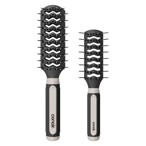 Conair Grip & Lift Vent Hairbrush Full-Size And Mid-Size Brush Set Nylon Bristle Hair Brushes For Blowout Styling Value Pack Color May Vary