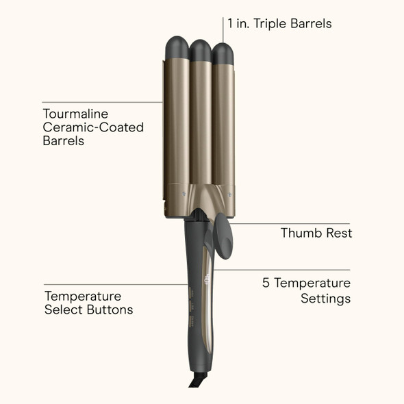 Infiniti Pro Conair Triple Barrel Waver Curling Iron 3-Barrel Hair Waver To Create Long-Lasting Beachy Waves For Use On Medium To Long Hair Dual Voltage Gray