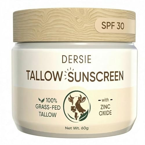 Dersie Tallow Sunscreen Spf 30 Mineral Uv Defense With Non-Nano Zinc Oxide Face & Body Sun Protection For Adults & Kids 100% Grass-Fed Beef Tallow For Moisture Retention & Skin Comfort (2.1 Oz)
