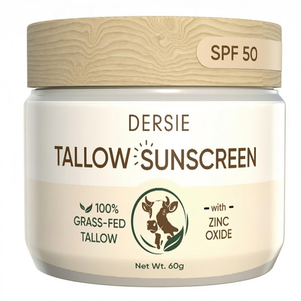 Dersie Tallow Sunscreen Spf 50 Mineral Uv Defense With Non-Nano Zinc Oxide Face & Body Sun Protection For Adults & Kids 100% Grass-Fed Beef Tallow For Moisture Retention & Skin Comfort (2.1 Oz)