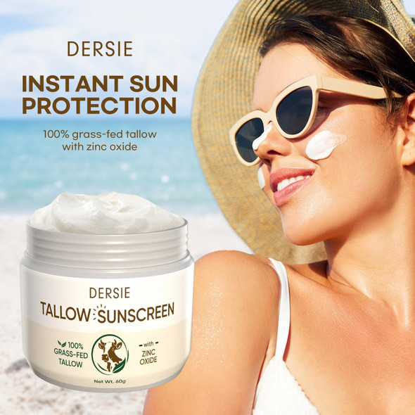 Dersie Tallow Sunscreen Spf 50 Mineral Uv Defense With Non-Nano Zinc Oxide Face & Body Sun Protection For Adults & Kids 100% Grass-Fed Beef Tallow For Moisture Retention & Skin Comfort (2.1 Oz)