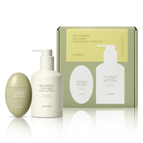 Donginbi Lab 1899 Red Ginseng Collagen Hand And Body Care Set - Firming & Glowing Hand Cream(1.69 Floz) & Body Lotion(8.45 Floz) Moisturizer For Dry Skin Korean Ginseng Skin Care Set Gifts
