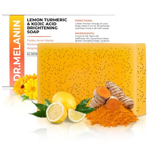 Dr. Melanin Organic Kojic Acid Turmeric Soap For Dark Spots Hyper-Pigmentation Corrector Face And Body Brightening Bar - Natural Lemongrass Cleansing Wash