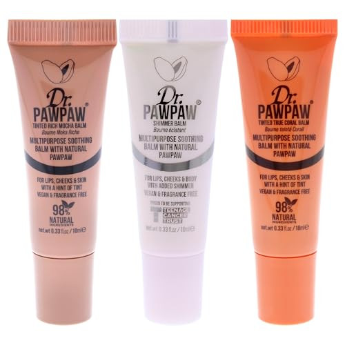 Dr. Pawpaw Original Balm Dr.Pawpaw Shimmering Trio Set: ShimmerTrue CoralRich Mocha Multi-Purpose Natural No Fragrance Balm For Hydrating Lips Skin Hair Cuticles Nails & Beauty Finishing (10 Ml Each)