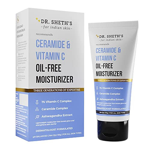 Dr. Sheth's Ceramide & Vitamin C Oil- Face Moisturizer Enhances Glow & Strengthens Skin Barrier Deeply Hydrates Lightweight For All Skin Types 1.76 Oz/50 G