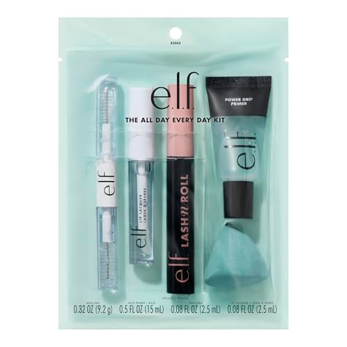 E.L.F. All Day Every Day Makeup Kit Hydrating Face Primer Curling Mascara High-Shine Lip Gloss & Clear Eyebrow Gel + Mascara Vegan & Cruelty-