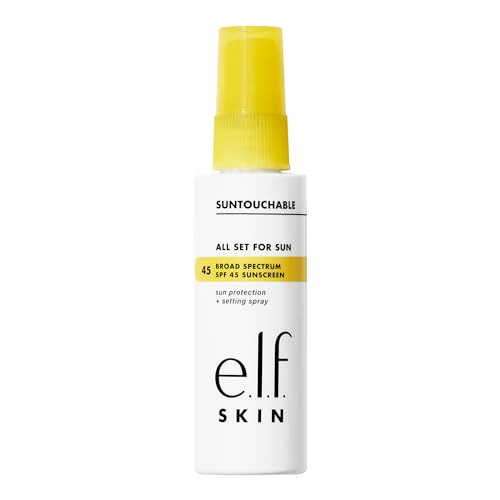 E.L.F. Skin All Set For Sun Spf 45 Setting Spray Clear Makeup Setting Mist + Sunscreen Weightless Spf Face Protection & Makeup-Locking Spray Vegan & Cruelty-