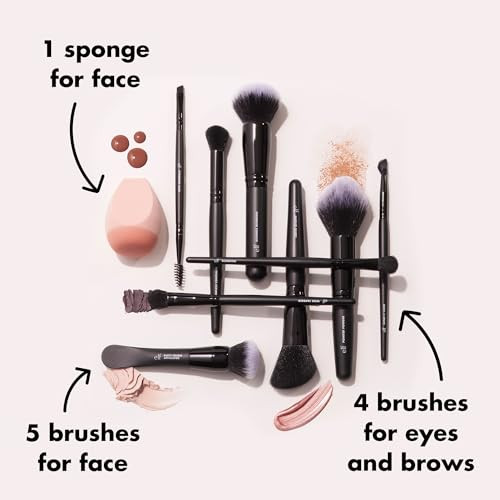 E.L.F. Ten Out Of Ten Brush Set 10 Piece Brush Kit Brushes For Face Makeup Eyes Brows & More Made With Synthetic Bristles Vegan & Cruelty-