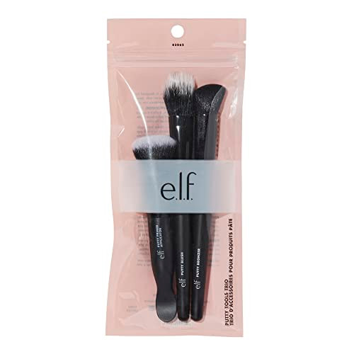 E.L.F. Putty Tools Trio Set Of 3 Face Makeup Brushes For Putty Products Helps You Easily Blend Putty Primer Blush & Bronzer Vegan & Cruelty-