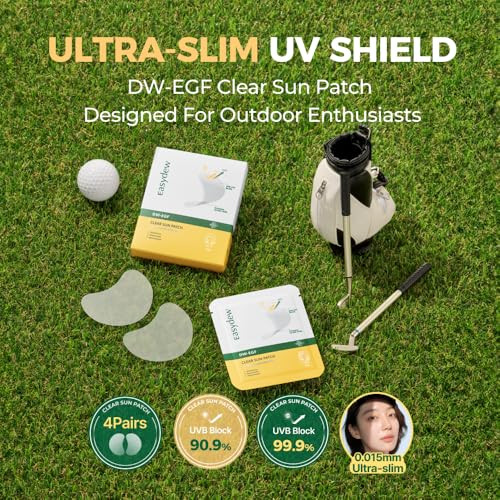 Easydew Dw-Egf Peptide Clear Patch - Outdoor Uv Block Ultra-Thin Transparent Sun Patches For Golf Riding Hiking Driving - Adenosine Glutathione Hydrolyzed Collagen 4 Packs