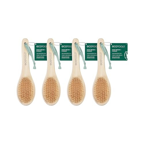 Ecotools Foot Brush + Pumice Foot Scrubber Brush For Cleansing & Dead Skin Removal Reveal Smooth Soft Feet Foot Brush For Shower & Bath Eco-Friendly Cruelty- Bristles 4 Count