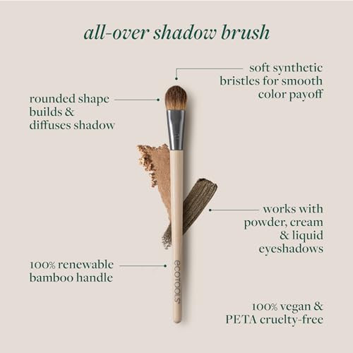 Ecotools All Over Eye Brush Fluffy Eyeshadow Brush For Blending Lid & Crease Color Soft Synthetic Bristles For Everyday Eye Makeup Sustainable Vegan & Cruelty- 1 Count
