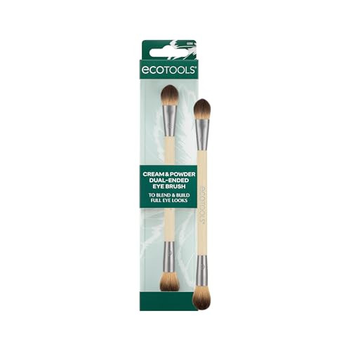 Ecotools Cream & Powder Dual-Ended Eye Brush Flat & Fluffy Eyeshadow Brush For Packing Blending & Full Eye Looks Sustainable Makeup Brush Vegan & Cruelty- 1 Count