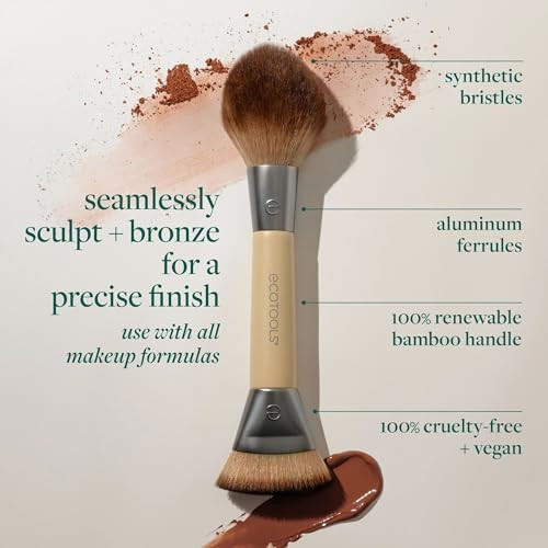 Ecotools Sculpt + Bronze Dual-Ended Makeup Brush Fluffy Bronzer & Dense Contour Brush For Liquid Cream & Powder Face Makeup Travel-Friendly Vegan & Cruelty- Eco-Friendly Handle 1 Count