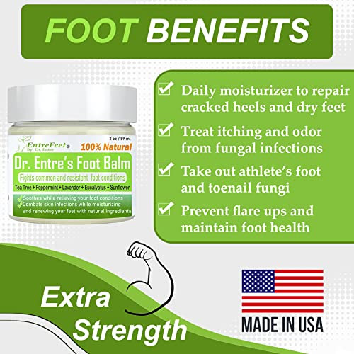 Entrefeet Dr. Entre's Foot Balm: Tea Tree Oil & Shea Butter Based - Organic Treatment Cream For Athletes Foot Dry Feet Cracked Heels Itching And Odor - Foot Care E-Book Included