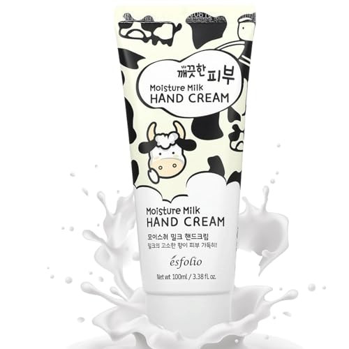Esfolio Pure Skin Moisture Milk Hand Cream Hydrating & Nourishing Hand Moisturizer With Milk Protein Extract Soften Dry Skin Non-Greasy Daily Moisturizer For Soft & Smooth Hands (3.38 Oz/100Ml)