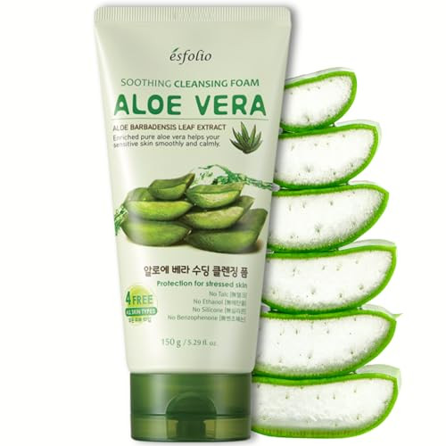 Esfolio Aloe Vera Soothing Cleansing Foam Gentle Hydrating Face Wash For Sensitive Skin Moisturizing Facial Cleanser (5.29Oz -150G)