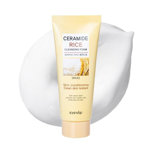 Eyenlip Ceramide Cleansing Rice Foam Gentle Face Wash With Rice Extract For Hydrating And Nourishing Skin Korean Skincare For All Skin Types (3.38Fl Oz)