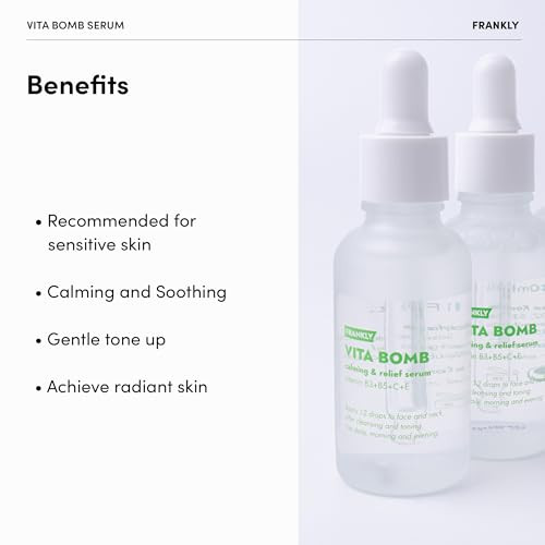 Frankly Vita Bomb Serum - Calming & Revitalizing Complex With Vitamins B3 B5 C E - Soothes Moisturizes & Evens Skin Tone Vegan Hypoallergenic 1.01 Fl. Oz