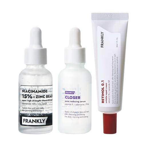 Frankly Dark Spot Wrinkle & Pore Care Set Niacinamide Serum + Retinol Night Cream + Peptide Pore Serum Complete Korean Routine Skincare Gifts For Women