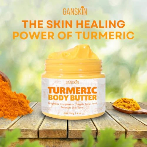 Ganskin Turmeric Face Cream All Natural Skin Brightening Lotion Turmeric Whipped Body Butter For Dark Spots Hyperpigmentation Skincare Cleanses Fights Acne Evens Tone Scars Sun Damage