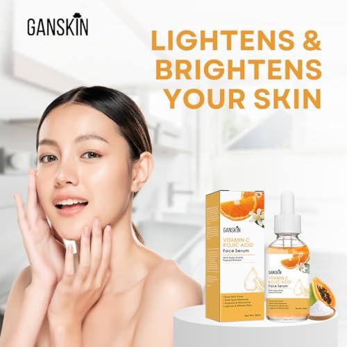 Ganskin Kojic Acid Serum Dark Spot Correcting Serum For Face & Body Skin Brightening For The Appearance Of Spots All Natural Turmeric Soap Bar With Natural