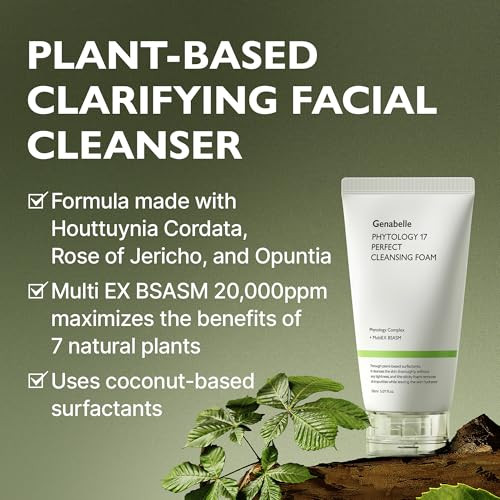 Genabelle Phytology 17 Perfect Cleansing Foam Skin-Soothing Gentle Coconut-Derived Cleanser Luxurious Rich Foam For Deep Pore Cleansing & Soothing Sensitive Skin