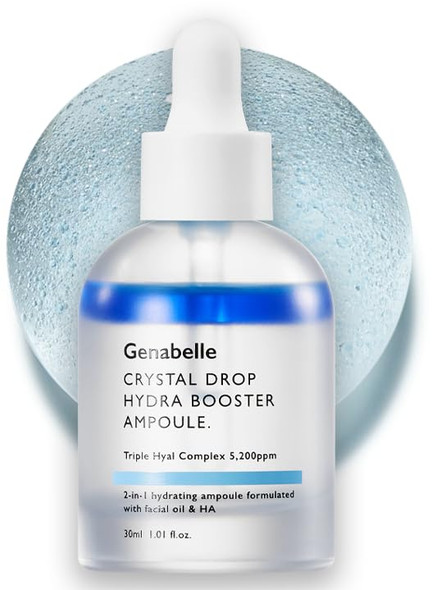Genabelle Crystal Drop Hydra Booster Ampoule Hydrating Serum With Hyaluronic Acid Panthenol & Jojoba Oil For Skin Barrier And Glow 1.01 Fl.Oz