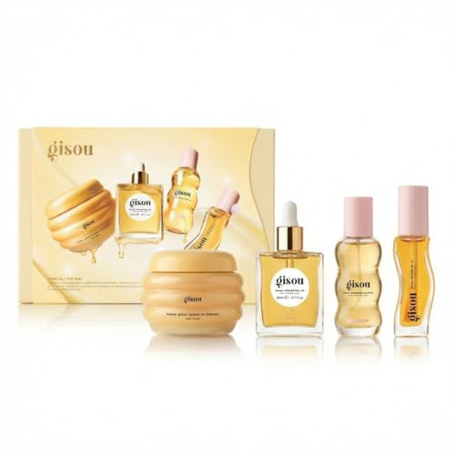 Gisou Glow All The Way Hair & Lip Set: Lip Oil Hair Mask Oil & Perfume