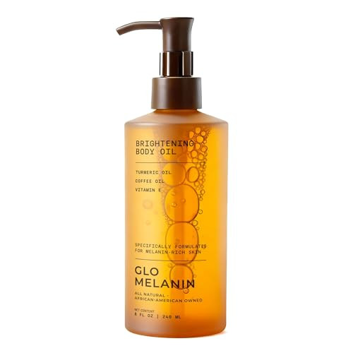 Glo Melanin Brightening Body Oil Topical Moisturizer With Vitamin C Kojic Acid & Turmeric Lightweight Hydrating Cosmetic Oil For Melanin-Rich Skin (8 Oz / 230 Ml)