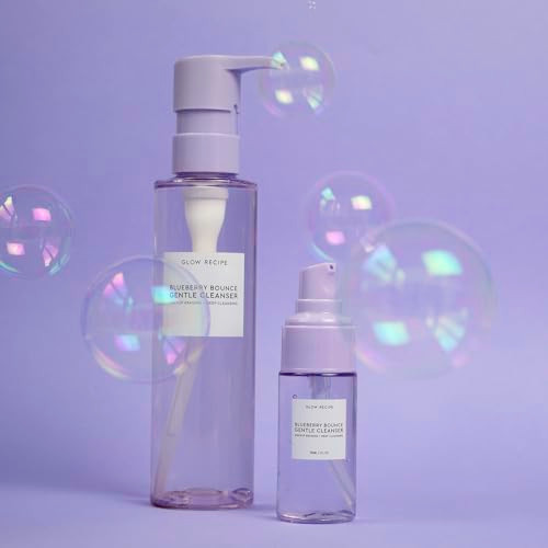 Glow Recipe Blueberry Bounce Gentle Face Cleanser 3-In-1 Foaming Double Cleanser Makeup Remover Face Wash & Clarifying Mask - Hyaluronic Acid & Aha - Full + Travel Size (160 Ml & 30 Ml)