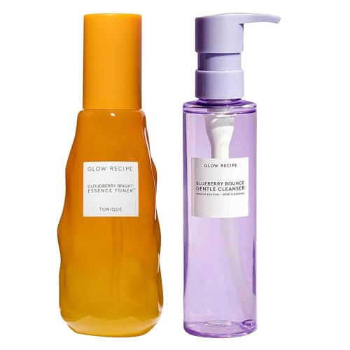 Glow Recipe Cloudberry Brightening Essence Toner (75Ml) - Coq10 Toner To Strengthen Skin Barrier + Blueberry Bounce Gentle Face Cleanser - Moisturizing Makeup Remover & Foaming Face Wash (159Ml)