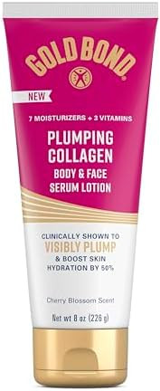 Gold Bond Plumping Collagen Body & Face Serum Lotion Lightweight Hydrating Moisturizer With Collagen Peptide Complex Jojoba And Grapeseed Oils To Visibly Plump Skin Cherry Blossom Scent 8 Oz