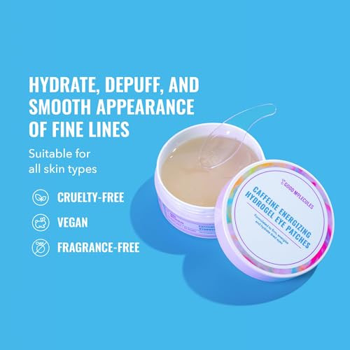 Good Molecules Caffeine Energizing Hydrogel Eye Patches - Eye Mask With Hyaluronic Acid Hydrate And Reduce Puffiness - Pack Of 30 Skincare For Face
