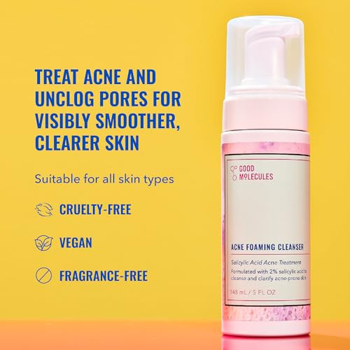 Good Molecules Acne Foaming Cleanser - 2% Salicylic Acid Foam Cleanser - Gentle Acne Face Wash With Alcohol Witch Hazel And Aloe - Skin Care For Face
