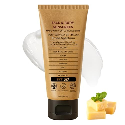 Grkzbkw Beef Tallow Sunscreen Spf 50 - Grass Fed Beef Tallow Non-Nano Zinc Oxide Sunblock Water Resistant Clean Non-Greasy Formula For Face And Body 3 Oz