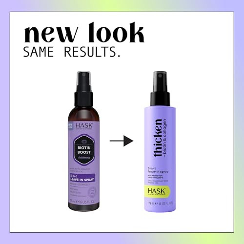 Hask Thickening Biotin 5-In-1 Leave In Conditioner Spray For All Hair Types Color Safe Gluten Sulfate Paraben 6 Fl Oz