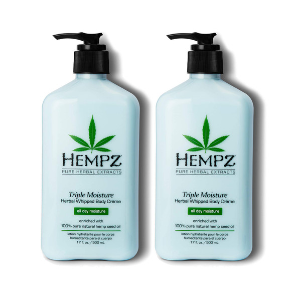 Hempz Natural Triple Moisture Herbal Whipped Body Cream With 100% Pure Hemp Seed Oil For 24-Hour Hydration Moisturizing Vegan Skin Lotion With Yangu Oil Peach And Grapefruit 17 Fl Oz (Pack Of 2)