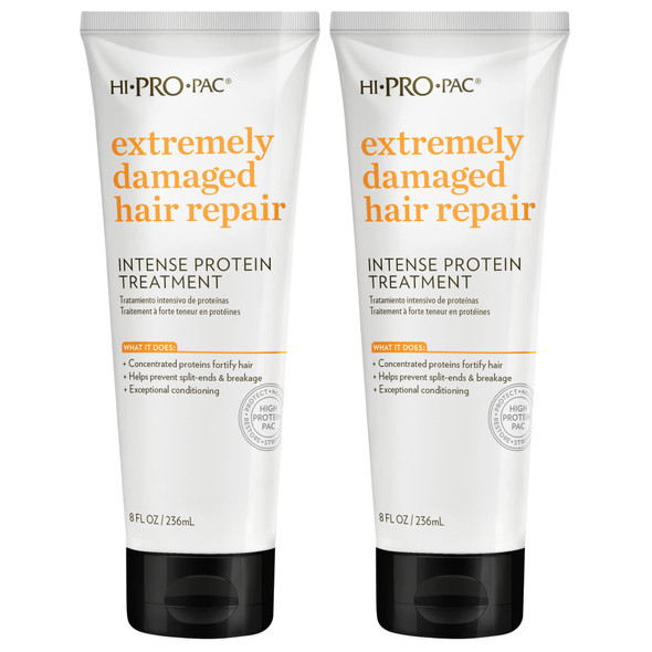 Hi-Pro-Pac Hair Mask - Extremely Damaged Hair Repair - (2-Pack) 8 Fl Oz - Intense Protein Treatment Masque - Deeply Conditions Fortifies And Helps Prevent Split Ends And Breakage