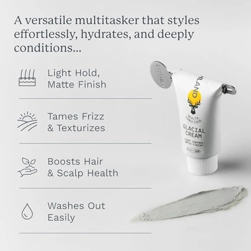 Highland Hair Care Bundle Glacial Cream (Light Hold Matte Finish Glacial Clay Shea Butter Curl-Enhancing) + The Wash Botanical Cleanser (Caffeine Protein-Rich Hydrating Sulfate- )