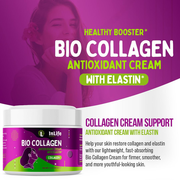 Inlife Plus + Hydrolyzed Collagen Cream With Elastin Vitamins E & C (2 Oz) Face And Neck Firming And Tightening Cream Supports Firmness Elasticity Deep Hydration & Skin Rejuvenation (1)
