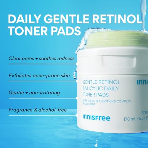 Innisfree Daily Gentle Retinol Salicylic Toner Pads Korean Sheet Mask Pads For Acne-Prone Skin Care