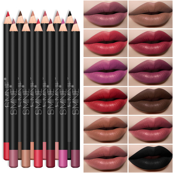 Is'mine 12Pcs Lip Liner Pencil Nice Color Precise Lining Creamy Formula Versatile Long Wood Eyeliner Lip Lining Kit (Set A)